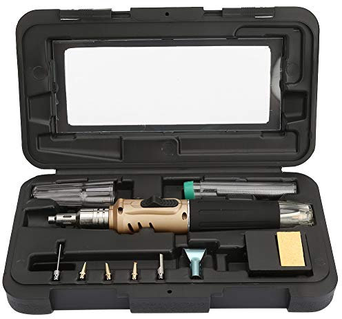 Gaslötkolben, Multifunktions Butangas Lötkolben Set, Batterie Lötkolben Brenner mit 5 Wechselspitzen zum Löten, Heißschneiden, Schweißen, Brandmalerei, Holz Gravieren, Schmuckherstellung(Gold)