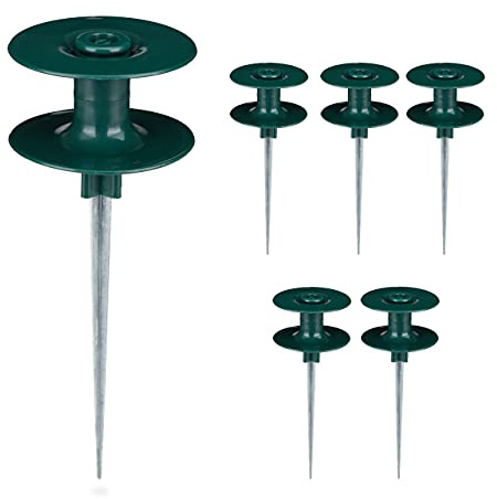 Relaxdays Support pour Le Tuyau d'arrosage, en Lot de 6, Forme Pointue, Plastique, H x D : env. 24,5 x 9 cm, Vert