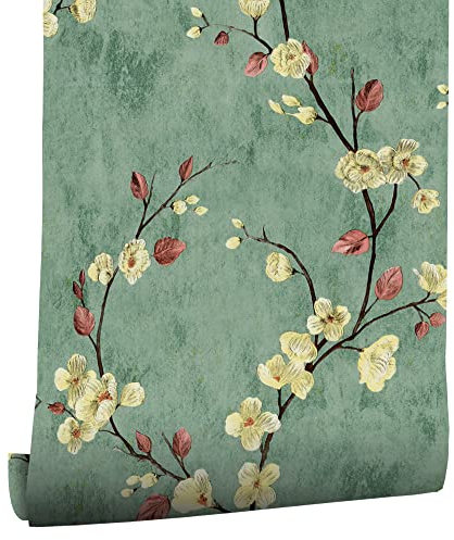 myforHD Carta da Parati Autoadesiva Fiore Foglia Vintage Decorativo Sfondo 44cmx300cm Carta da Parete Adesivo Vinile Soggiorno Camera Da Letto Bagno