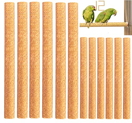 12Pcs Sand Perch Covers for Birds - Large Bird Perch Covers 10 Long x 0.78 Diameter Bird Perches for Parakeets, Lovebirds, Parrotlets, Canaries and Other Small Birds(Yellow, 12pcs 10 x 0.78)