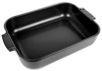 PEUGEOT - Rectangular Ceramic Baking Dish - 36 cm (including handles) x 22 cm x 6.8 cm - Capacity: 3.8 L - 6-7 Servings - 10 Year Guarantee - Made In France - Satin Black Colour