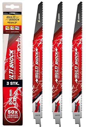 AMBOSS MULTI SHOCK - 3x Säbelsägeblatt Länge 300 mm / 6 ZpZ - ideal für Holz mit Nägeln und Holz mit Schrauben sowie Stahl - Multi Material