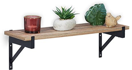 Relaxdays Wandregal, HxBxT: 15 x 48 x 15 cm, Wandablage Flur, Industrial Design, Regalbrett, MDF & Metall, braun/schwarz