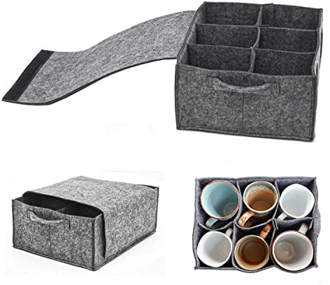 DuneDesign Filz Tassenhalter Camping - 28x21 Glashalter Wohnmobil - Glasträger für Trinkgläser - Weinglas Halterung Camping Zubehör Camper - Geschirr Aufbewahrung Wohnwagen Ordnungssystem Wohnwagen