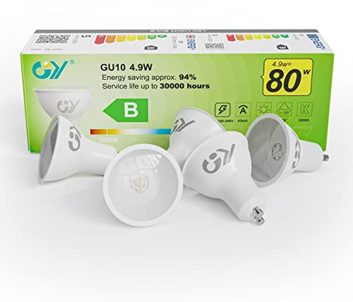 GY Lampadine GU10 LED, 4.9W (equivalenti a 80W), 780 Lumen, 3000K Bianco Caldo, Risparmio Energetico LED GU10, Lunga Durata, Basso Consumo, 120° Angolo del Fascio,Non Dimmerabile, 5 pezzi