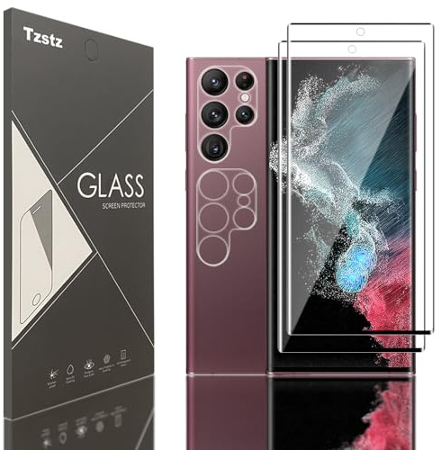 Tzstz 2+2 Piezas 3D Curvo Protector Pantalla Compatible con Samsung Galaxy S22 Ultra，9H Dureza，Anti-arañazos ，Ultra Resistente Vidrio Templado Protector
