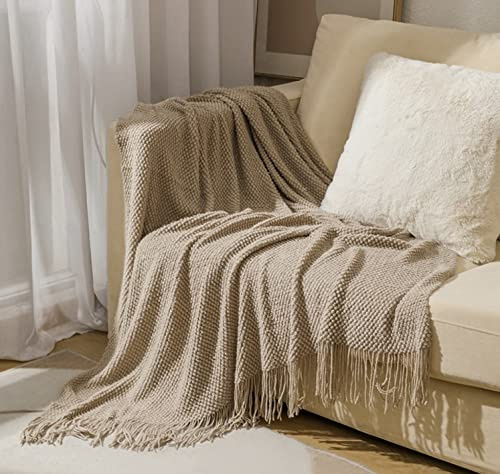 Hayisugal Wohndecke Weich Strick Wolldecke Quaste Boho Decke Kuscheldecke Sofadecke überwurf Decke für Couch Bett Sofa Stuhl, Khaki, 150 x 230cm