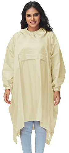 AXESQUIN Regenponcho Damen Wasserdicht Atmungsaktiv mit Reflektoren Regencape mit Kapuze Fahrradponcho für Weiblich Regen Poncho Geeignet für Fahrrad Wandern Camping-Beige Einheitsgröße