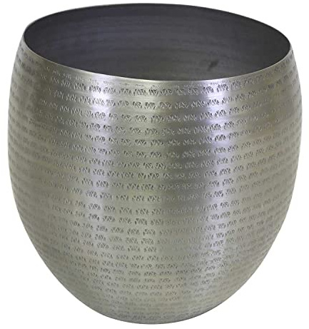 Casa Moro Orientalischer Blumentopf CASTELLON M Silber 29x30 cm rund aus Aluminium mit Hammerschlag verziert | marokkanischer Stil Metall Übertopf Blumen-Kübel Pflanzkübel | ABK803