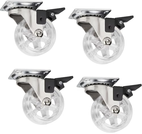 4er Set dekorative Möbelrollen RAPID Rollen-Ø 50 mm transparent mit Bremse | Tragkraft 35 Kg, Höhe 64 mm, Lenkrollen von SOTECH