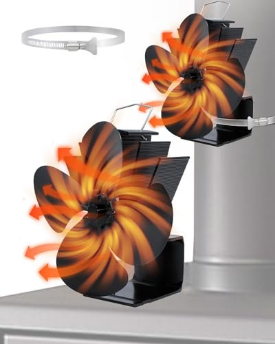 Maxesla Two Uses Big Stove Fan, 4 Blades Log Burner Fan, Silent Wood Burner Fans for Fireplace Pipe, Eco-Friendly for Wood Burning Stove, Wall Hanging Radiator Efficient Heat Distribution