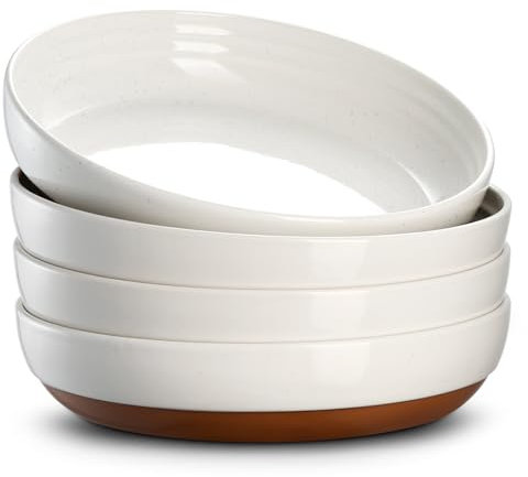 DOWAN Grandi Ciotole per Pasta, Piatti in Ceramica da 8.5, Set di 4 Piatti,Stoviglie da Cucina in stoneware moderno,Vaniglia Bianca