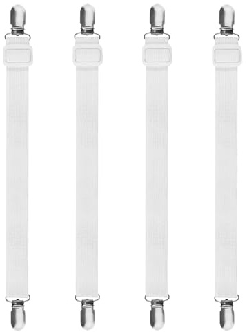 KEELYY 4 Stück Bettlakenspanner, Bettlakenspanner Verstellbar (30-100CM), Spanner für Bettlaken, Elastische Betttuchspanner, Lakenspanner für Bettlaken, Matratze, Bügelbrett Oder Sofa - Weiß