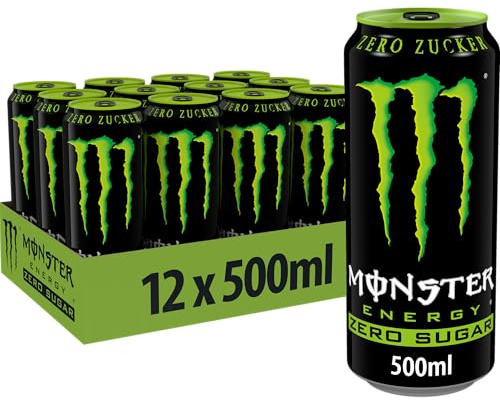 Monster Energy Zero, Energy Drink ohne Zucker, Einweg Dosen, 12 x 500 ml | koffeinhaltiger Energy-Drink mit klassischem Energy-Geschmack Zucker und Kalorien
