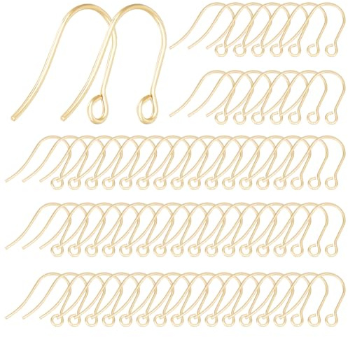 Beebeecraft 1 Box 200 Stück Ohrring Haken Set 18K vergoldet Edelstahl Französisch Fisch Haken Ohrring Drähte Ohrhaken mit horizontaler Schlaufe für DIY Schmuck Zubehör