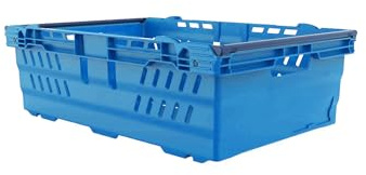 HomeHQ 35 Litre Bale Arm Crate, Nesting Ventilated Plastic Basket, Supermarket Vegetable & Fruit Display (600x400x200mm) (BLUE)