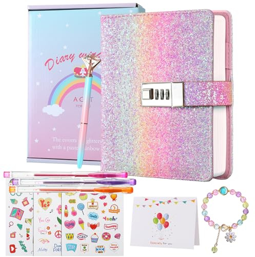 JIALILI Tagebuch mit Schloss für Mädchen, Passwort gesperrte Journale für Teen-Mädchen, geheime Tagebuch-Geschenke für 9 10 11 12-jährige Mädchen