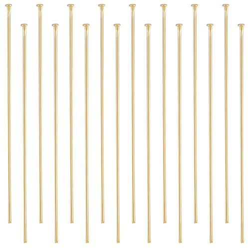 Beebeecraft 1 Box 120 Stück 50 mm Flachkopfnadeln 16K Vergoldeter Edelstahl Flachkopf Schmuckherstellungsnadeln 21 Gauge Biegbarer Drahtstift Für Schmuck Ohrringe DIY Basteln Kopf 1.5 mm