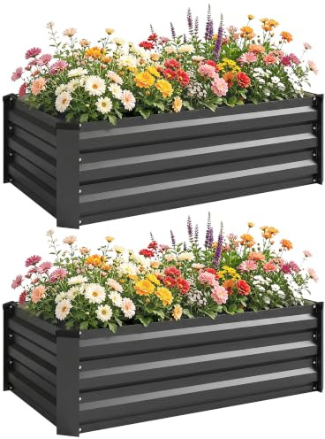 Outsunny Letti per Orto Rialzato Fondo Aperto Set di 2 100x60x30cm Grigio | Cassoni per Orto, Acciaio Galvanizzato, per Fiori e Piante