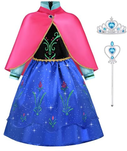 ACWOO Princess Anna Dress Up for Girls with Cape, Crown and Magic Wand - Elsa and Anna Costume Outfit for Halloween, World Book Day