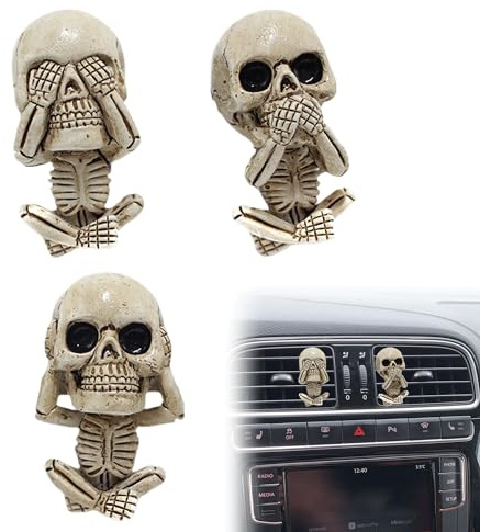 3-Piece Cute Skull Decorations - Durable Skull Ornament Car Accessories | Easy to Install - Funny Car Air Freshener for Men - Halloween Gifts - Aromatherapy Deco