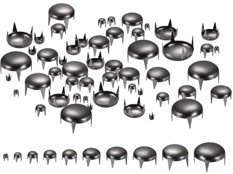 sourcing map 200Pcs Black Round Dome Rivets, 10 Sizes Brass Spike Studs Spots Punk Rock Nailheads Claw Beads Assorted Kit for DIY Clothes Belt Bag Shoes Bracelet Leather Craft