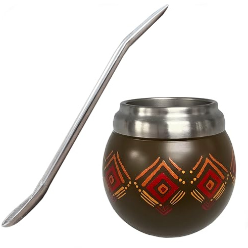 Gaucho Bruno - Mate Térmico de Acero Inoxidable para Beber Yerba Mate | Cómodo de Sostener | Mantiene la Temperatura de la Bebida | Diseñado para Parecer un Mate Natural | con Bombilla