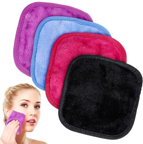 Makeup Remover Cloths Makeup Remover Towels 4PCS Reusable Make Up Removers Towels Ultra Soft Microfiber Facial Washcloths Make Up Washing Face Pads Removers Instantly Dirt Face Cloth for Women