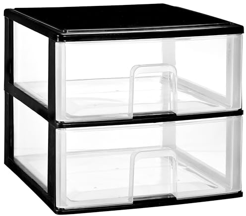 Schubladenbox 2 großen Schubladen 38x37x32cm schwarz-transparent Kunststoff