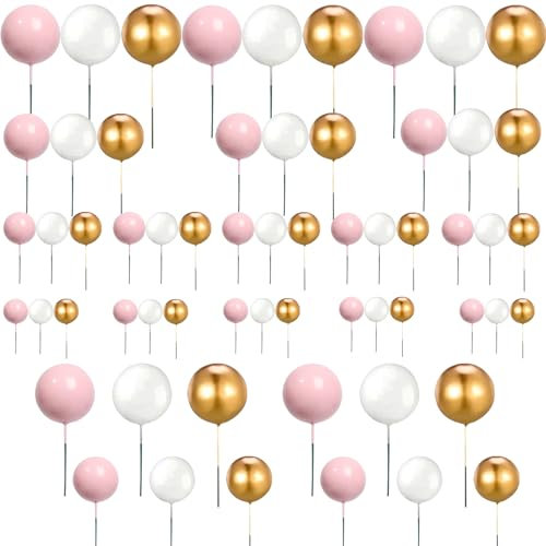 Bolas de Decoración para Tartas, 60 Piezas Toppers De Pastel De Mini Globo, Topper Pastel Bolas Espuma, 1 Juego 3 Colores 4 Tamaños, Para Cumpleaños Boda Necesita Decoración (Rosa)