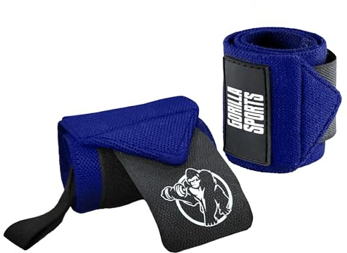 GORILLA SPORTS® Handgelenkbandagen 2er Set, 45 x 8 cm, Klettverschluss | Elastisch, aus Baumwolle und Nylon, mit verstärkten Nähten; Farbwahl, Handgelenkstütze Sport, Gym Wrist Wraps, Krafttraining
