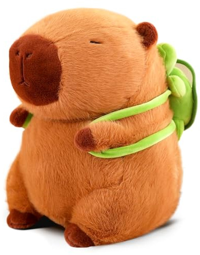 Peluche Capybara Bambola, 23cm Capibara Peluche con Zaino Tartaruga Giocattolo, Marrone Pupazzo Decorazioni Regalo per Bambini Adulti e Fans 1