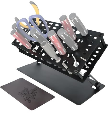 Craznick Porta Cacciaviti Organizzatore Portautensili - Supporto da Tavolo con 72 Fori Angolo e Altezza Regolabili per la Conservazione degli Attrezzi di Riparazione RC