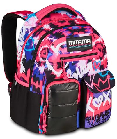 Mitama Rucksack, Schulranzen mit 3 Fächern, für Schule und Freizeit, Geräumige Schultasche für Mädchen und Jungen, Extra Platz, gepolstert und leicht, mehrfarbig, New Plus