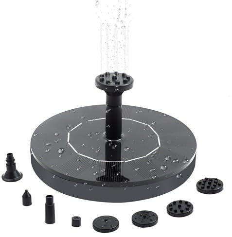 Fontana Solare da Giardino Esterno 13cm Rotonda, Fontana Solare Galleggiante con 6 Ugelli, Accessori Giardino Esterno Senza Batteria, Decorazione per Laghetti, Uccelliere e Terrazze