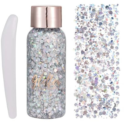 EONFAVE Gel à paillettes pour le corps, visage, paillettes liquides, grosses paillettes pour le corps et les cheveux, décoration de vêtements, paillettes et accessoires (102#argent)