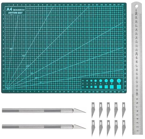 kodivenj 14 Pieces Cutting Mat Set, Double-Sided A4 PVC Craft Mat 3mm Thick Self Healing Cutting Mat Cutting Board Craft with Steel Rule Crafting mat for Paper Carving Sewing Craftin Scrapbooking