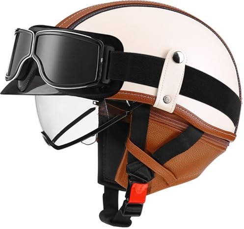 Casco Moto Vintage Semi-Aperto In ABS Con Collare Rimovibile - Casco Scodella Leggero Per Scooter/Cruiser, Fodera In Traspirante, EPS Antishock, Fibbia Rapida Unisex 57-64Cm 19,XXL