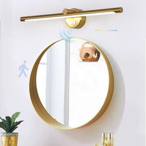 TZSMUM LED Badezimmer Spiegelleuchte Wandlampe Indoor Dimmbar Wandleuchte mit Bewegungsmelder Wandbeleuchtung Wasserdichte Wandleuchten Moderne Lange für Schminktisch Schrank (Gold,43cm)