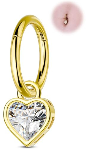 OUFER - Barras de ombligo de 14 G en oro, con forma de aro, de acero quirúrgico 316L, con bisagra, segmento colgante, joyería de piercing para el ombligo, con forma de estrella y corazón, joyería de