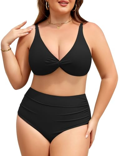 Svanco Maillot de Bain Femme 2 Pièces Grande Taille Bikini Femme Push Up Taille Haute Cache Ventre