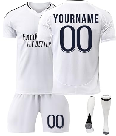 Generisch Real.Madrid Fußball Trikot Personalisiert mit Eigenem Namen Nummer für Herren Kinder, Fussball Trikot Shorts Socken Trainingsanzug Sets Für Fußball Fans