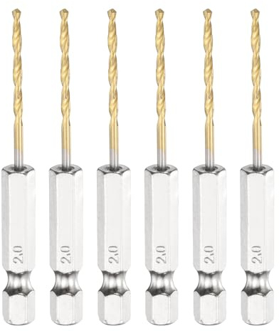 QUARKZMAN Titanium Spiralbohrer 2mm 1/4 Schaft 67mm 6 Stück | HSS Hochgeschwindigkeitsstahl Bohrer für Metall Edelstahl Gusseisen Holz Kunststoff