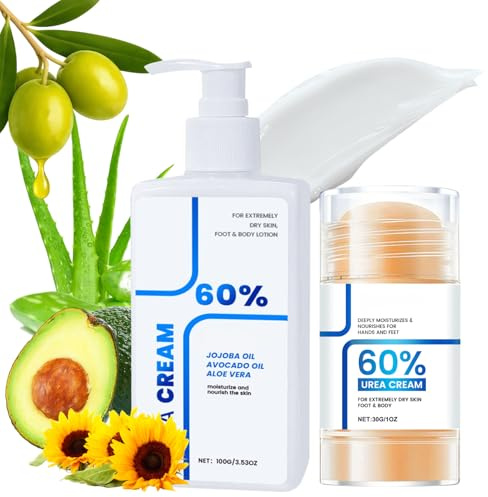 2pcs Urea Body Lotion & Foot Cream Stick Set – Intensive Moisturising Body Lotion for Dry Skin, Urea Foot Balm Stick for Cracked Heels, Hands & Rough Skin – Deep Hydration Skin Care Duo