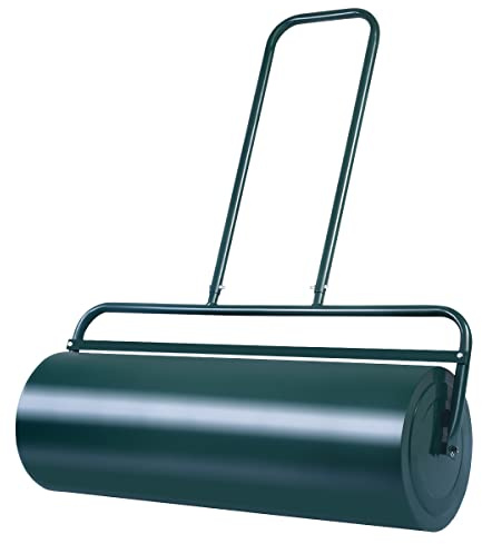 FANTASK 63L Rasenwalze, Ø 30 cm x 90 cm, Gartenwalze befüllbar Wasser & Sand, Bodenwalze Metall mit Griff, Handwalze Lawn Roller für Ebenen, Rasen, Garten