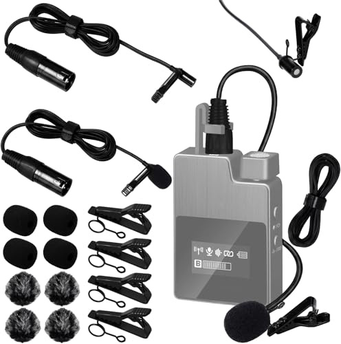 Tellegloww 4 Stück 3-poliges XLR-Lavalier-Mikrofon-Set, 2 m symmetrisches Mikrofonkabel, omnidirektionales Ansteckmikrofon mit Clips, Schaumstoff und pelziger Windschutzscheibe für Kameramixer
