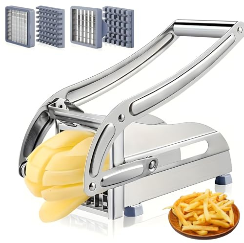 Pommes Schneider rostfritt stål, pommepress med 2 bladstorlekar (36/64 rutnät) | Halkfri potatisskärare för perfekta pommes frites, robust grönsaksskivare för potatis och sötpotatis
