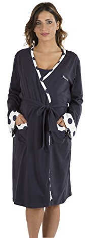 Premamy - Vestaglia da Notte per Premaman, Modello Aperto Davanti, Cotone bielastico, Pre-Post Parto - Blu - V (L)