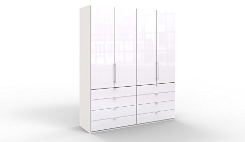 WIEMANN Loft Kleiderschrank, Schlafzimmerschrank, Gleittürenschrank, Drehtürenschrank, mit Schubladen, Glas, weiß, B/H/T 200 x 236 x 58 cm