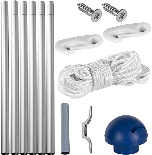 FLAGMASTER Teleskop Fahnenmast Aluminium 6,50 m, 5-fach höhenverstellbar, 30 verschiedene Fahnen zur Wahl, Komplettset mit Bodenhülse